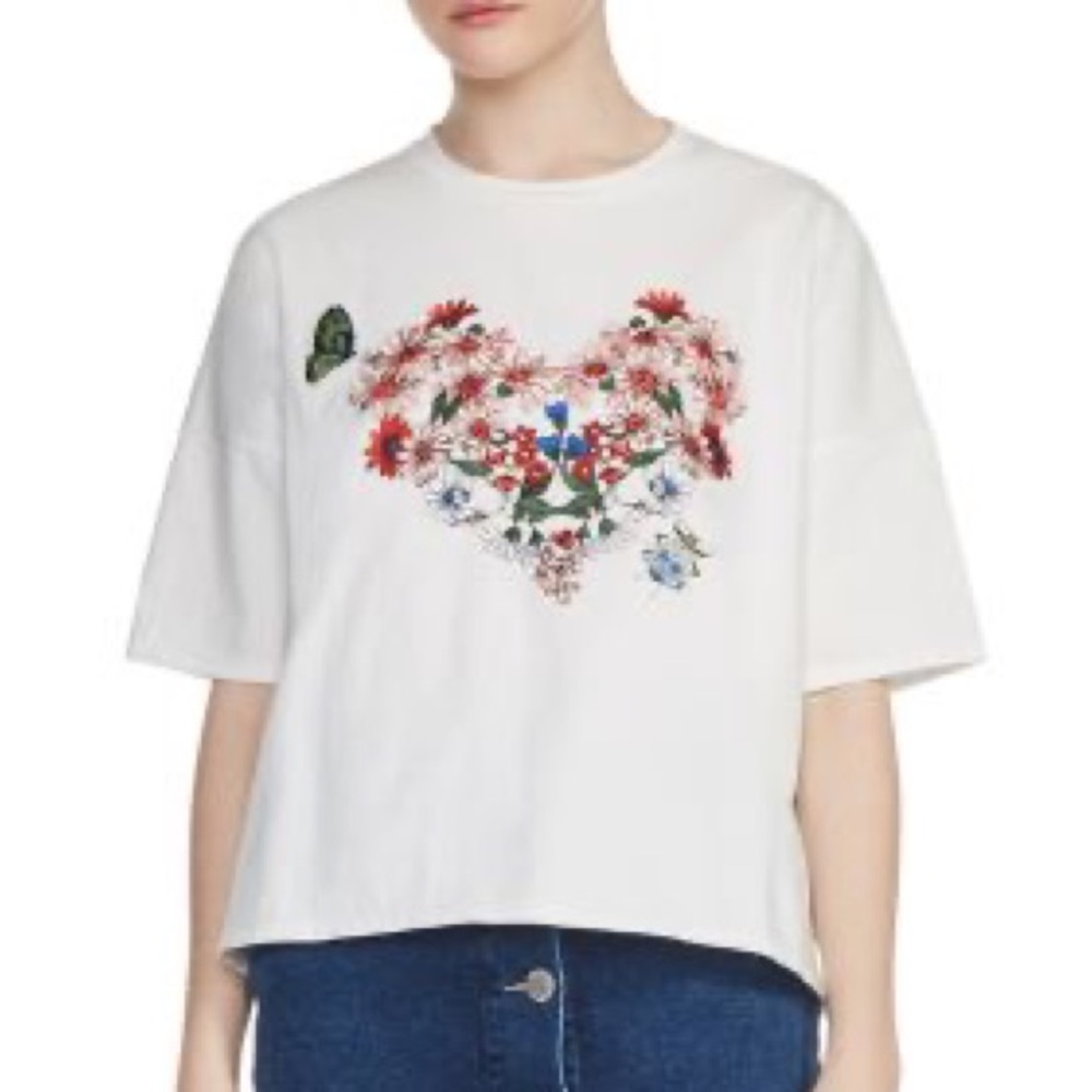NWOT Maje Tama Floral Embroidered Tee